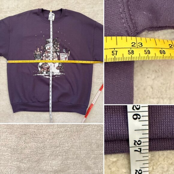 Vintage Snowmen Melt Your Heart Graphic Sweatshirt Oversized Large Purple - Picture 4 of 6